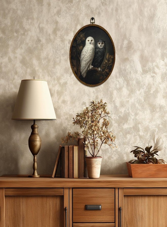 KLYTINK Vintage Owl Wall Art Decor,Retro Bird Mid Century Modern Wall Art Canvas Frame Hanging Prints, Vintage Animal Round Wall Art Decor for Bedroom,Best Gifts for Family Friends 10"x10" (BY0611) - Image 5